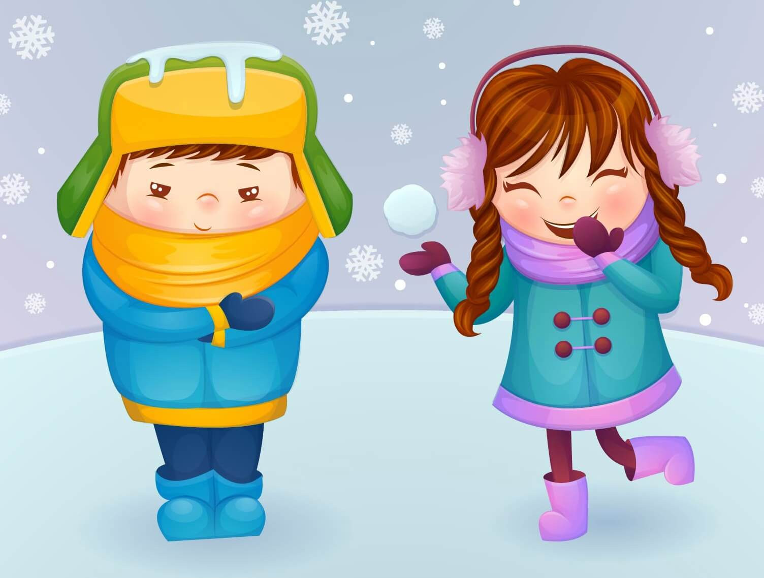 Дети в зимней одежде мультяшные